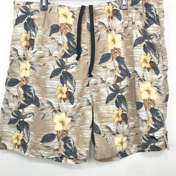 Tommy Bahama Tan Tropical Print Swim Trunks - Picture 1 of 13